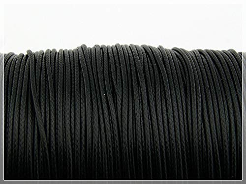 Vintageparts 10 m Polyesterkordel gewachst in schwarz, 1 mm, DIY-Schmuck