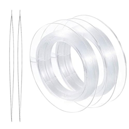 2 Pack Transparenter Faden, 200M Spule Elastisch Schmuckfaden Gummifaden Transparenter Faden zum Aufhängen Clear Thread Beads Cord Nylonschnur mit Perlen Nadel für Perlenschmuck Armbänder Basteln - 1