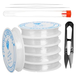 48m Gummiband Armbänder, 6 Rollen Elastische Schmuckfaden 0.8mm Klarer Nylonfaden Kristall Elastisches Band mit Perlen Nadels & Storage Tube & Schere für DIY Schmuckherstellung Armbänder Basteln - 1